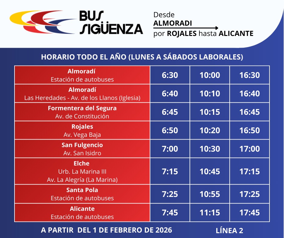HORARIO ALMORADI ALICANTE